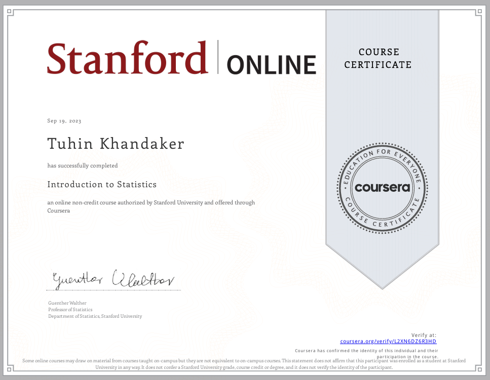 Stanford Statistics Certification